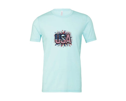 brand:Bella Canvas|color:Heather Ice Blue|Usa Skull Fireworks 4Th Of July T Shirt 2 Graphic T-Shirt