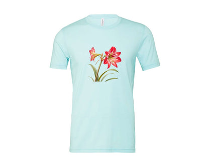 brand:Bella Canvas|color:Heather Ice Blue|Red Amaryllis Flower T Shirt Design Graphic T-Shirt