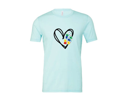 brand:Bella Canvas|color:Heather Ice Blue|Autism Heart Autism Puzzle Graphic T-Shirt