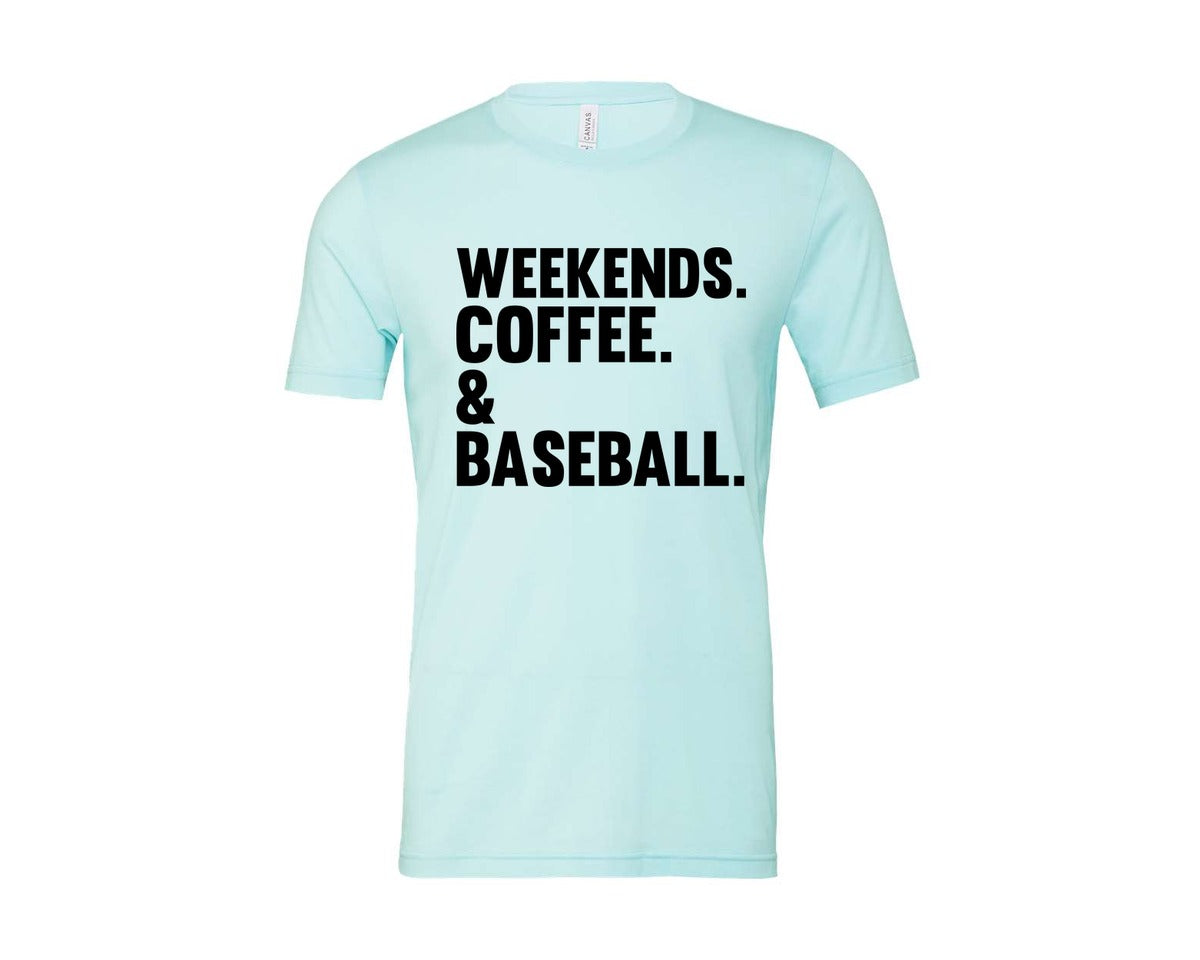 brand:Bella Canvas|color:Heather Ice Blue|Weekends Coffee Baseball Tshirt Design Graphic T-Shirt