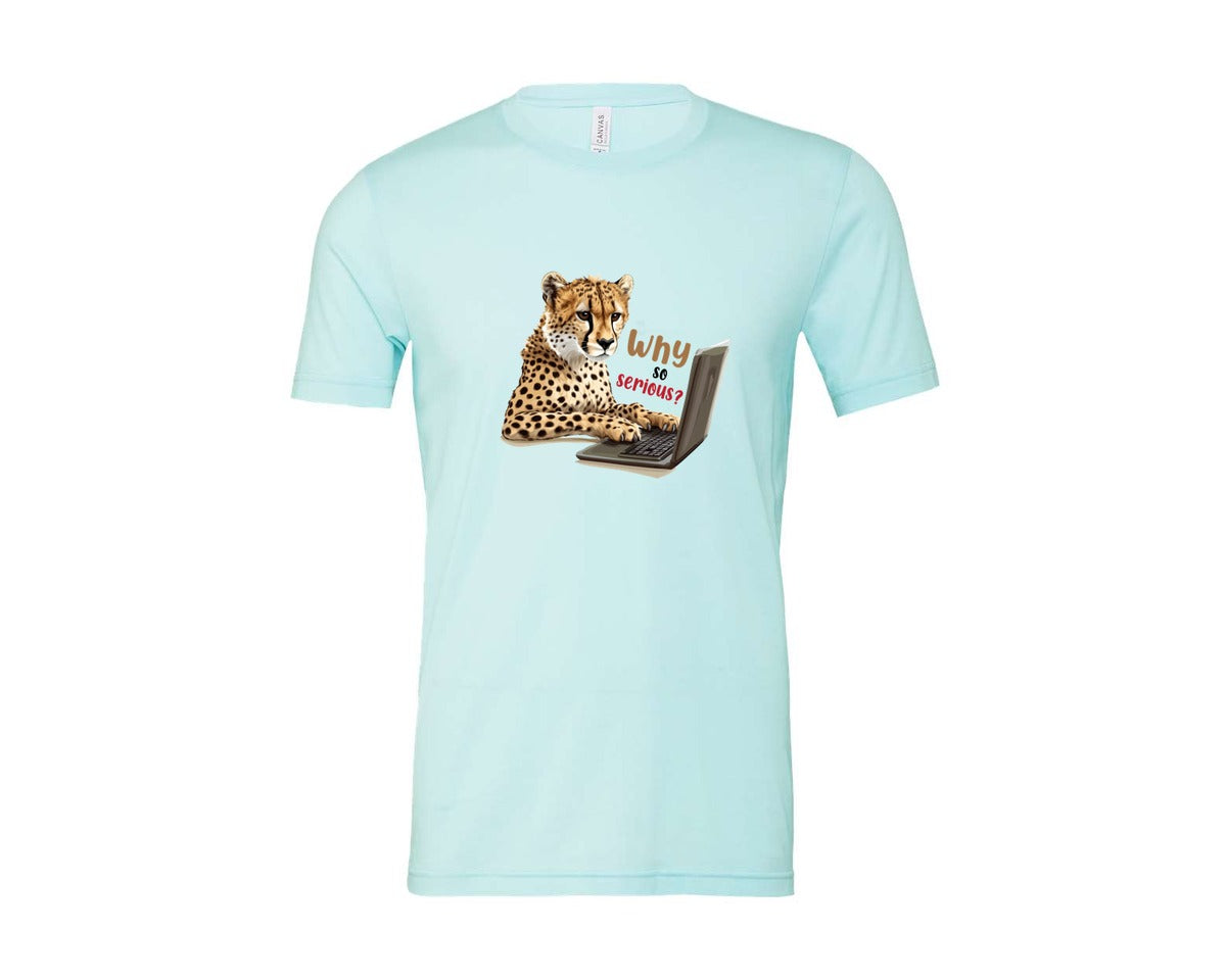 brand:Bella Canvas|color:Heather Ice Blue|Tiger Typing On A Laptop T Shirt Print Graphic T-Shirt
