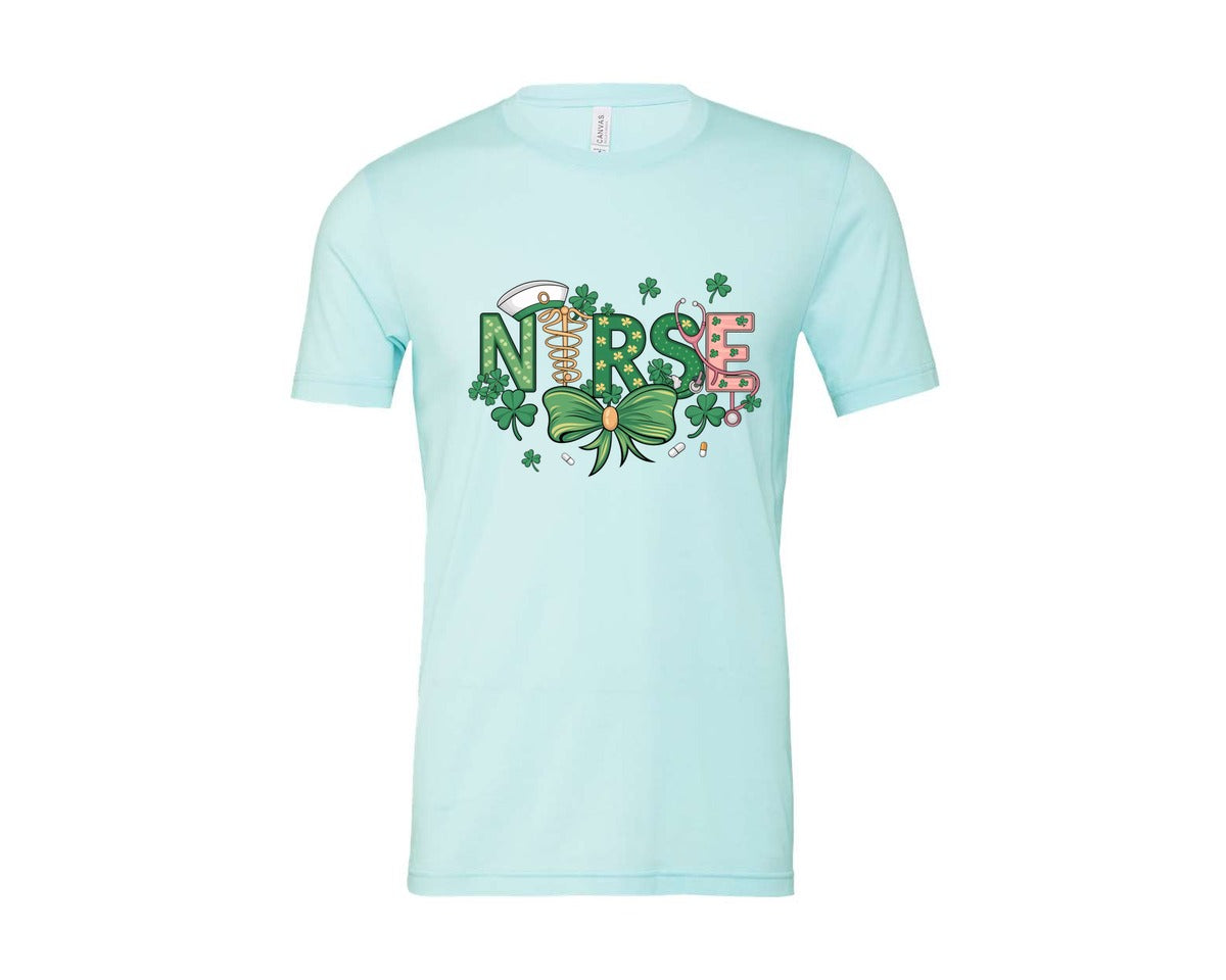 brand:Bella Canvas|color:Heather Ice Blue|St Patricks Day Nurse Lucky Nurse 6 Graphic T-Shirt