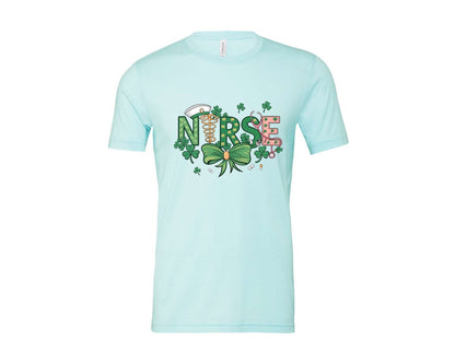 brand:Bella Canvas|color:Heather Ice Blue|St Patricks Day Nurse Lucky Nurse 6 Graphic T-Shirt