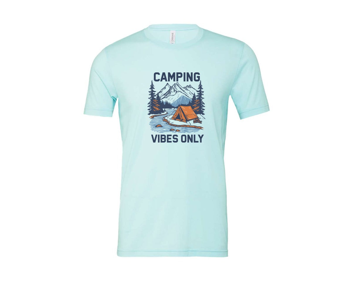 brand:Bella Canvas|color:Heather Ice Blue|Camping Vibes Only Outdoor Adventure Tee Graphic T-Shirt