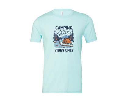 brand:Bella Canvas|color:Heather Ice Blue|Camping Vibes Only Outdoor Adventure Tee Graphic T-Shirt
