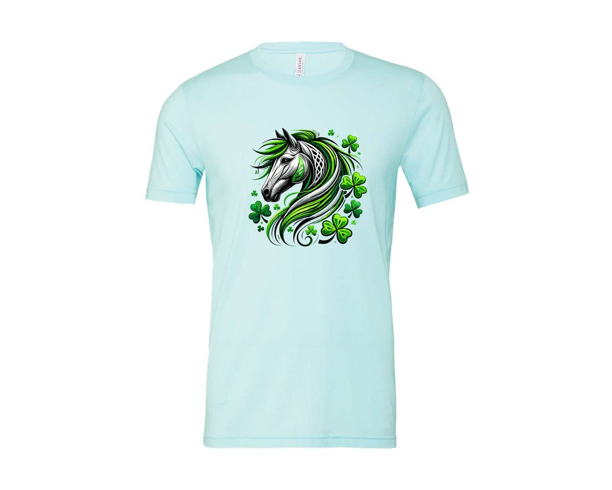brand:Bella Canvas|color:Heather Ice Blue|St Patricks Day Horse Lucky Graphic T-Shirt