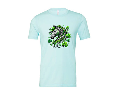 brand:Bella Canvas|color:Heather Ice Blue|St Patricks Day Horse Lucky Graphic T-Shirt