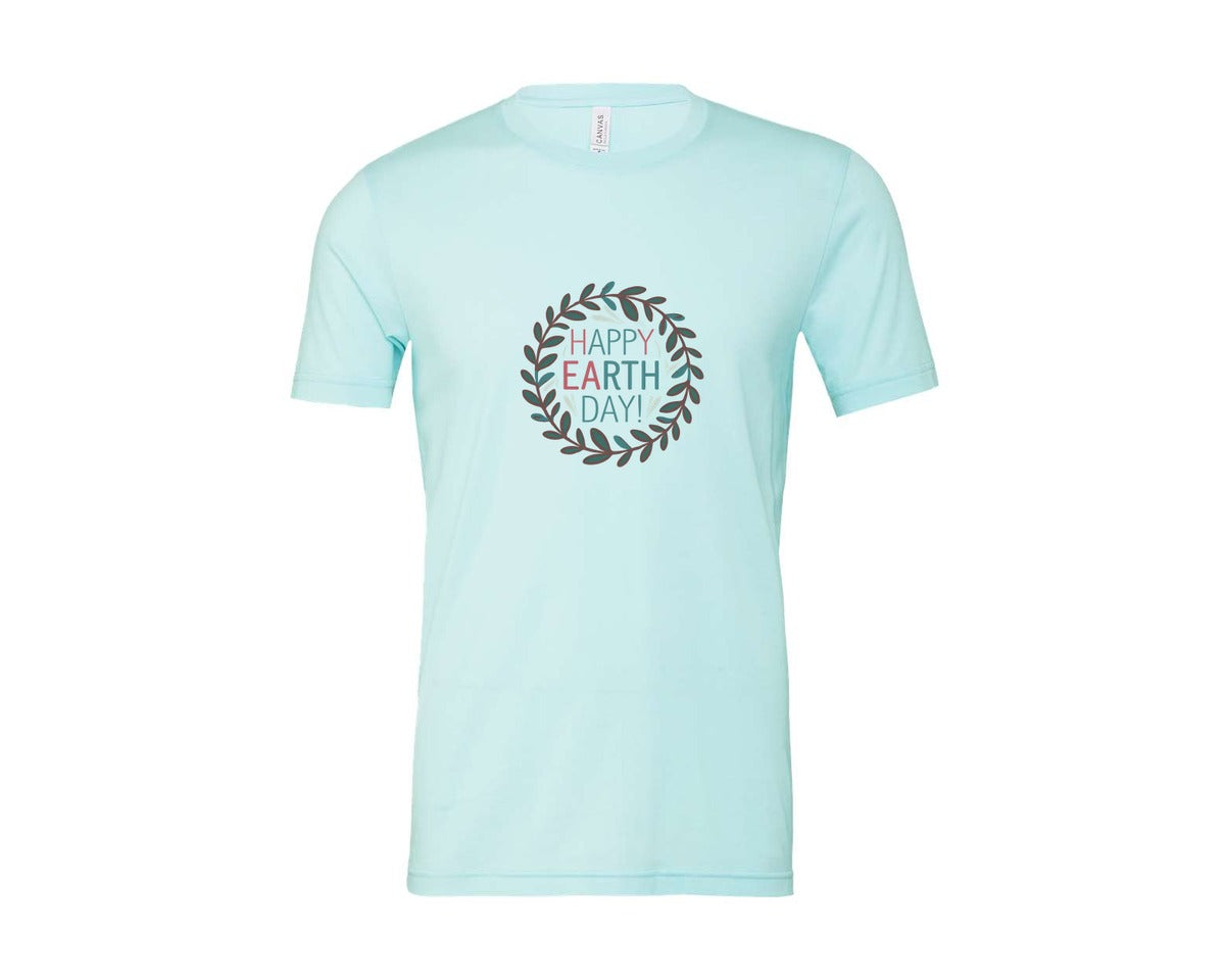 brand:Bella Canvas|color:Heather Ice Blue|Earth Day With Leaf Wreath T Shirtdesign Graphic T-Shirt