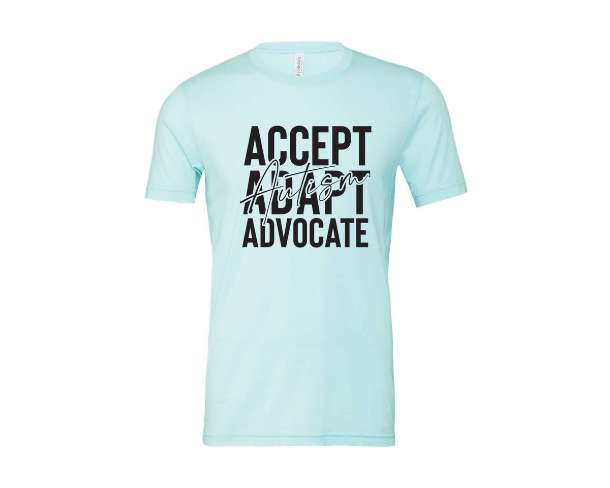 brand:Bella Canvas|color:Heather Ice Blue|Accept Adapt Advocate Autism Graphic T-Shirt