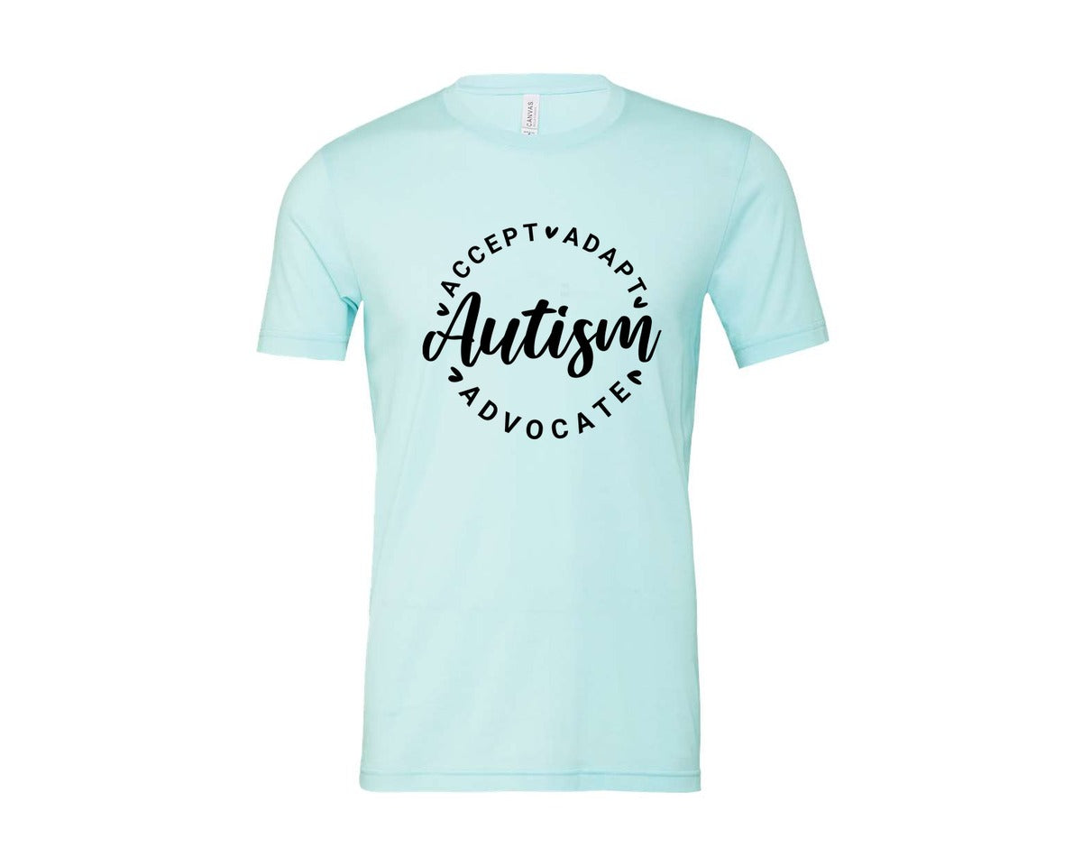 brand:Bella Canvas|color:Heather Ice Blue|Autism Awareness Accept Adapt Advocate 4 Graphic T-Shirt