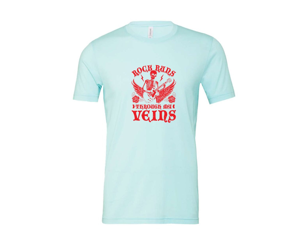 brand:Bella Canvas|color:Heather Ice Blue|Rock Runs Through My Veins Design Graphic T-Shirt