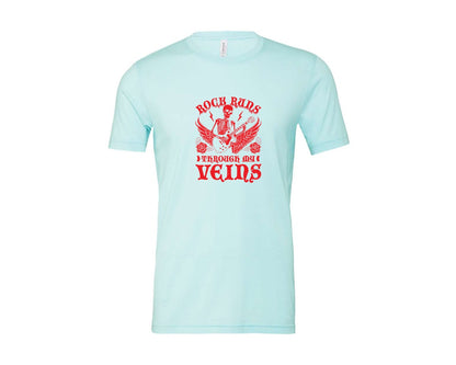 brand:Bella Canvas|color:Heather Ice Blue|Rock Runs Through My Veins Design Graphic T-Shirt