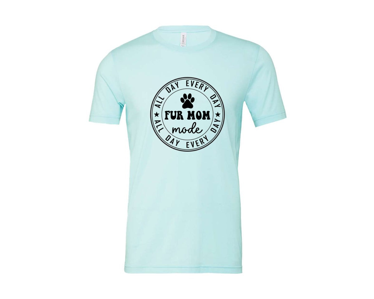 brand:Bella Canvas|color:Heather Ice Blue|Fur Mom Funny Dog Mom Shirt Graphic T-Shirt