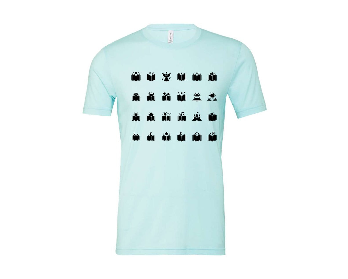 brand:Bella Canvas|color:Heather Ice Blue|Open Book With Fantasy Graphic T-Shirt
