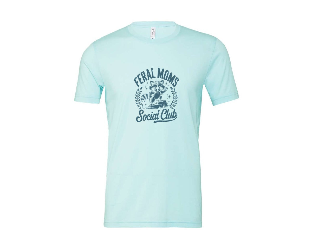 brand:Bella Canvas|color:Heather Ice Blue|Funny Mothers Day Raccoon Mama Feral Mom Graphic T-Shirt