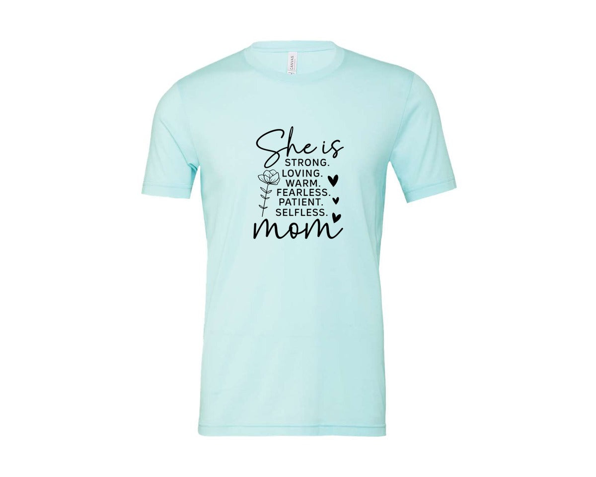 brand:Bella Canvas|color:Heather Ice Blue|She Is Strong Loved Mama Graphic T-Shirt