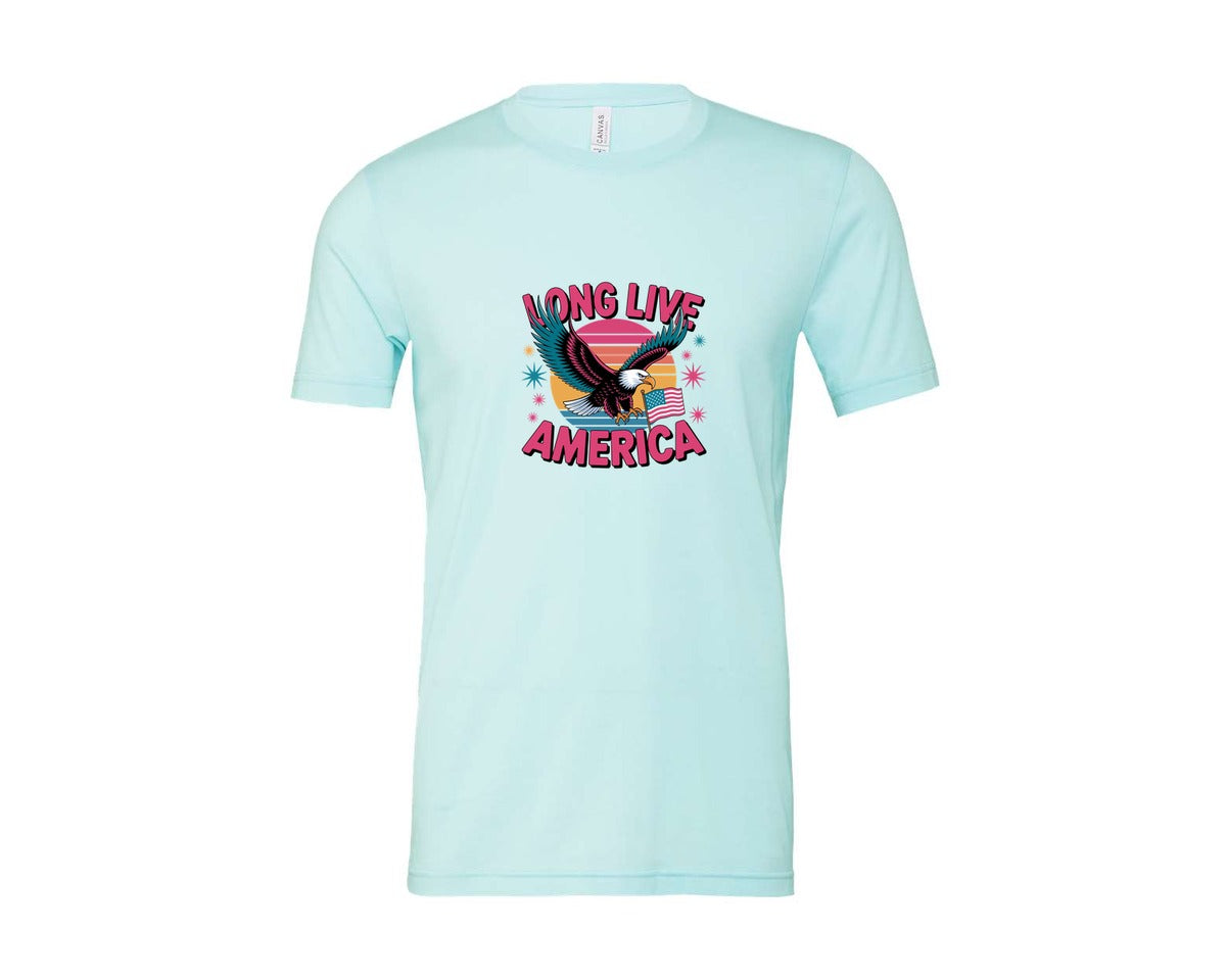brand:Bella Canvas|color:Heather Ice Blue|Long Live America Graphic T-Shirt