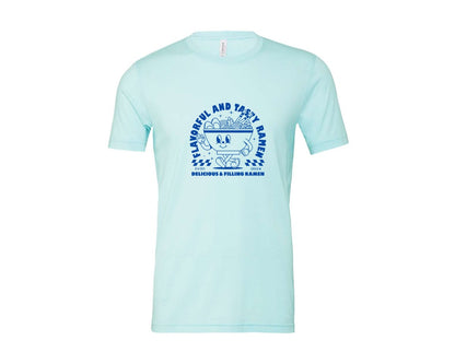 brand:Bella Canvas|color:Heather Ice Blue|Retro Ramen Noodle Cartoon Mascot Design Graphic T-Shirt