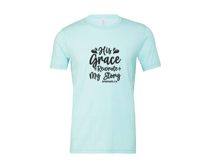 brand:Bella Canvas|color:Heather Ice Blue|His Grace Rewrites My Story Graphic T-Shirt