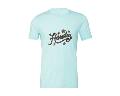 brand:Bella Canvas|color:Heather Ice Blue|Howdy Western Cowboy Rope Graphic T-Shirt