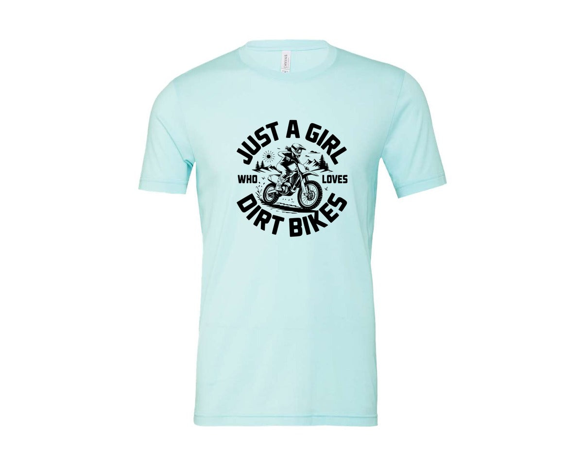 brand:Bella Canvas|color:Heather Ice Blue|Just A Girl Who Loves Dirt Bikes T S Graphic T-Shirt
