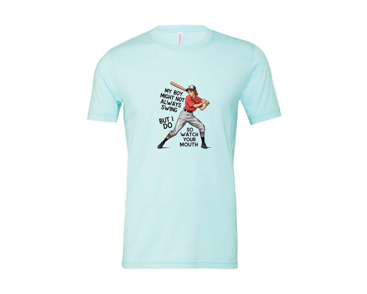 brand:Bella Canvas|color:Heather Ice Blue|Baseball Mom Funny Softball 3 Graphic T-Shirt