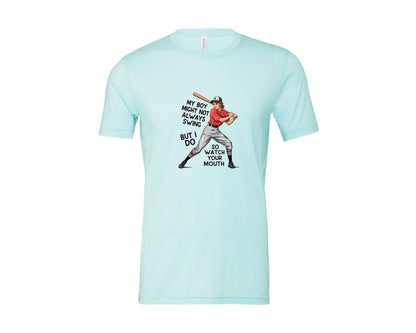 brand:Bella Canvas|color:Heather Ice Blue|Baseball Mom Funny Softball 3 Graphic T-Shirt