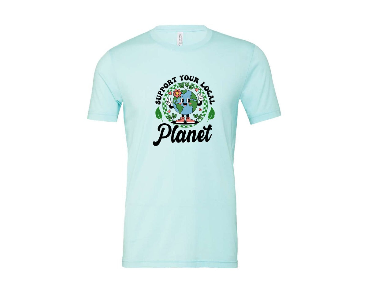brand:Bella Canvas|color:Heather Ice Blue|Earth Day Support Your Local Planet 2 Graphic T-Shirt