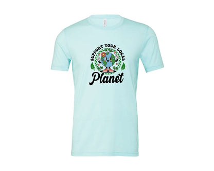 brand:Bella Canvas|color:Heather Ice Blue|Earth Day Support Your Local Planet 2 Graphic T-Shirt