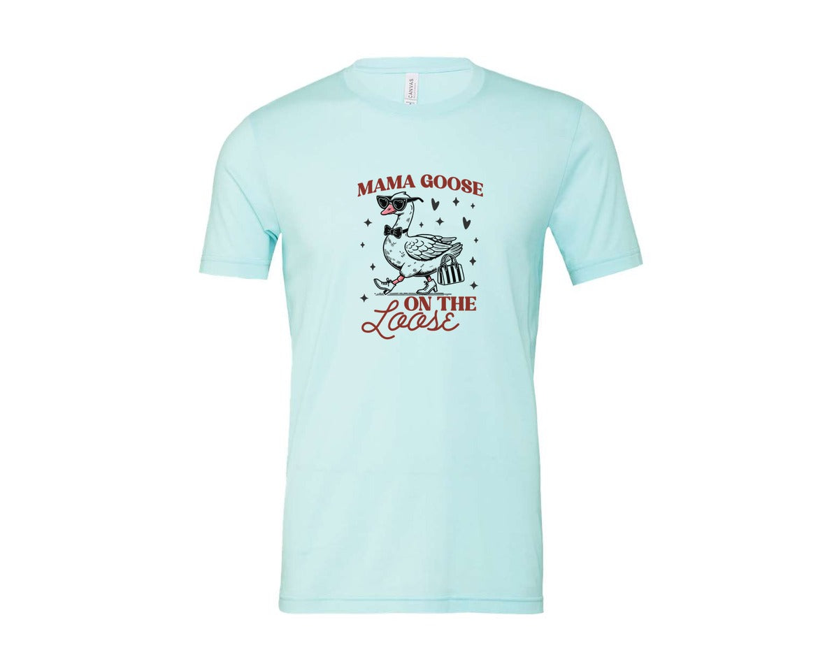 brand:Bella Canvas|color:Heather Ice Blue|Mama Goose On The Loose Pngtrendy Funny Graphic T-Shirt