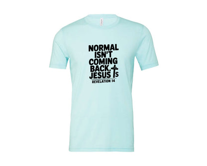 brand:Bella Canvas|color:Heather Ice Blue|Normal Isnt Coming Back But Jesus Is Sv Graphic T-Shirt