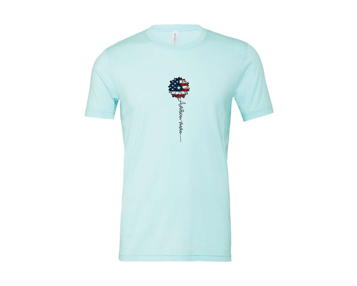 brand:Bella Canvas|color:Heather Ice Blue|American Mama Sunflower 4Th Of July Graphic T-Shirt