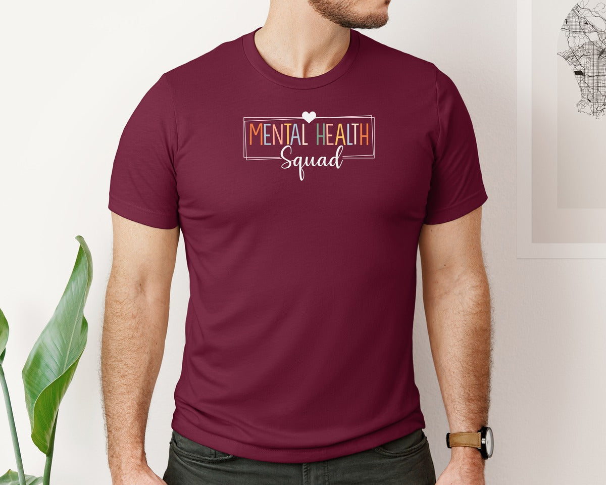 brand:Bella Canvas|color:Heather Maroon|Mental Health Squad Brain Illness Mental Graphic T-Shirt