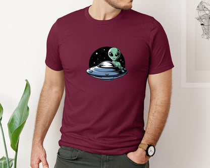 brand:Bella Canvas|color:Heather Maroon|Retro Vintage Ufo Alien T Shirt Design 4 Graphic T-Shirt