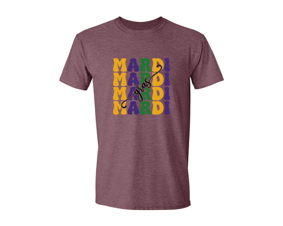 brand:Generic|color:Heather Maroon|Mardi Gras 24 Graphic T-Shirt