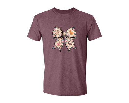 brand:Generic|color:Heather Maroon|Floral Bunny Bow Graphic T-Shirt