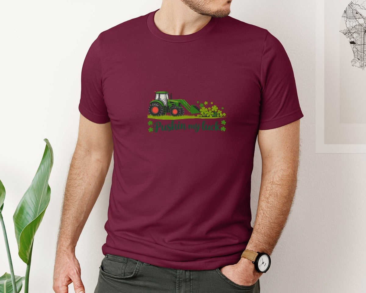 brand:Bella Canvas|color:Heather Maroon|Pushin My Luck St Patricks Day 3 Graphic T-Shirt