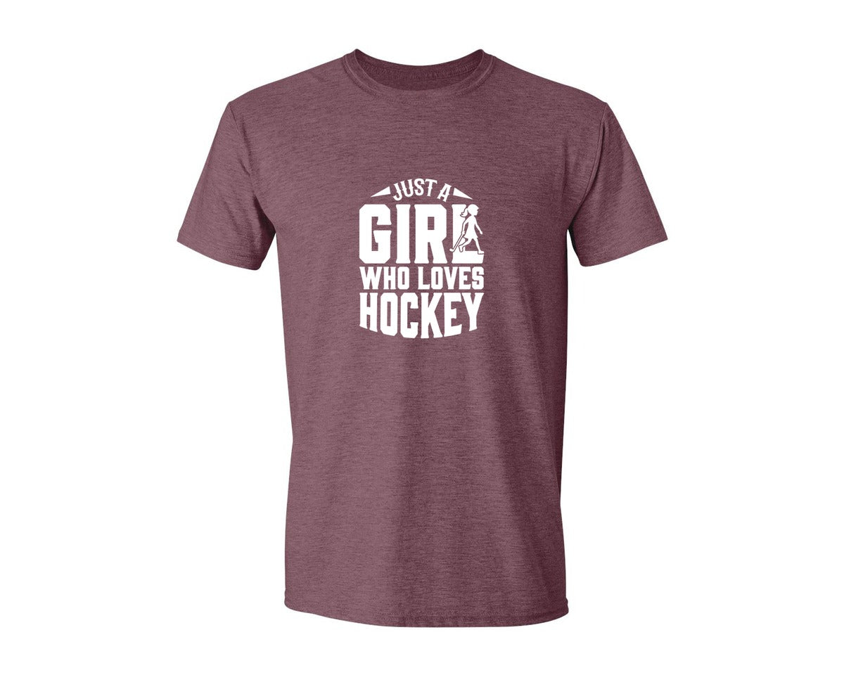 brand:Generic|color:Heather Maroon|Girl Who Loves Hockey Hockey Graphic T-Shirt