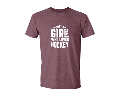 brand:Generic|color:Heather Maroon|Girl Who Loves Hockey Hockey Graphic T-Shirt