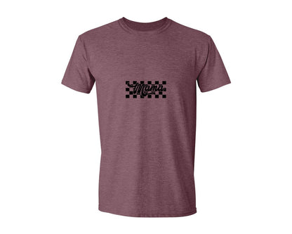 brand:Generic|color:Heather Maroon|Retro Mama Checkered Bow Coquette B Graphic T-Shirt