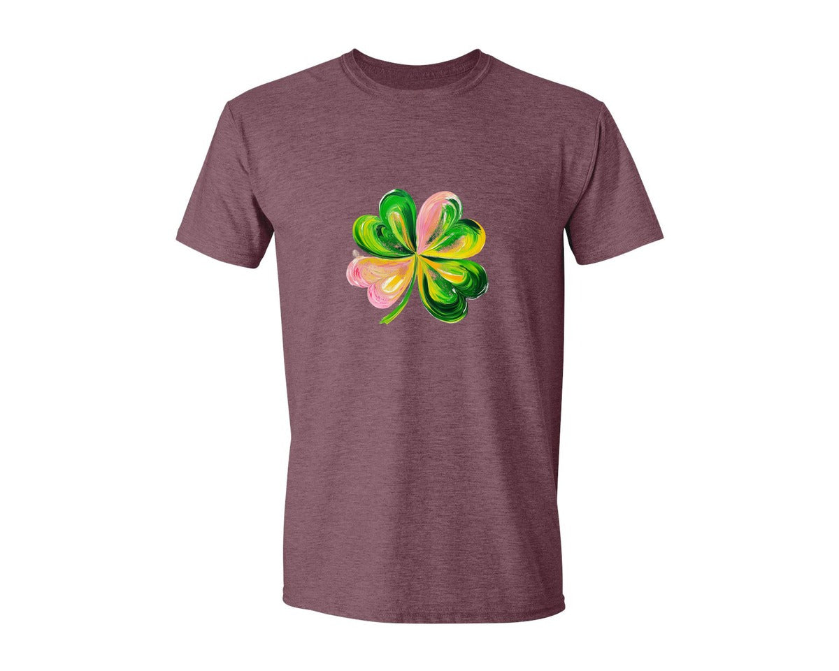 brand:Generic|color:Heather Maroon|Brushstroke Shamrock Graphic T-Shirt