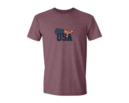 brand:Generic|color:Heather Maroon|America Usa Map 4Th Of July Patriotic Graphic T-Shirt