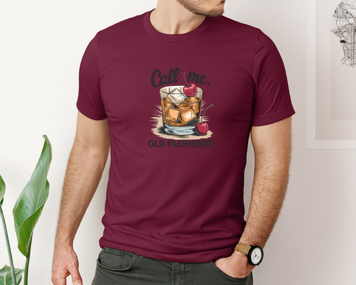 brand:Bella Canvas|color:Heather Maroon|Call Me Old Fashioned Retro Whiskey 2 Graphic T-Shirt