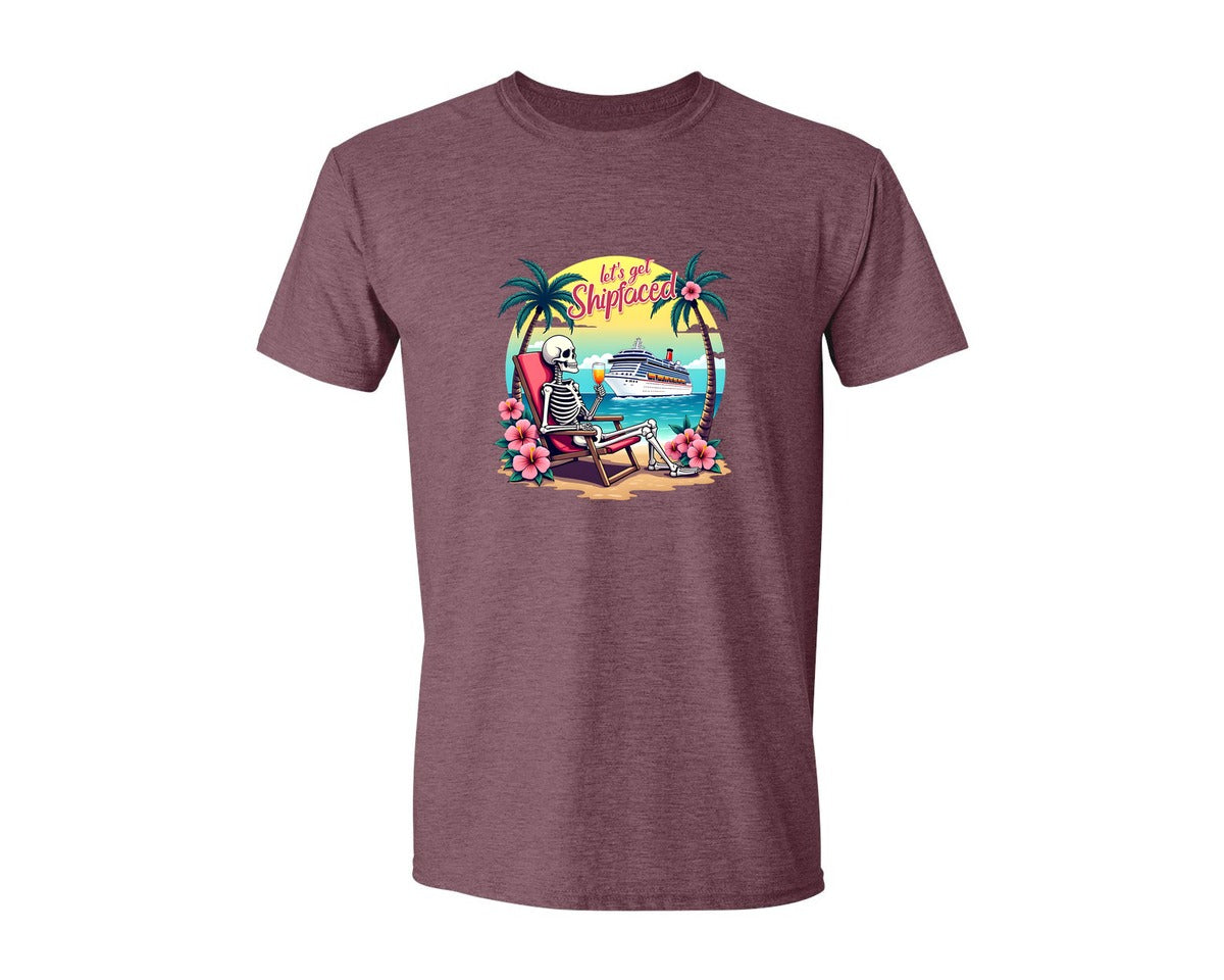 brand:Generic|color:Heather Maroon|Cruise Lets Get Shipfaced Graphic T-Shirt
