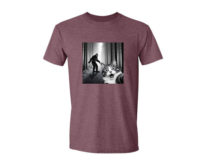 brand:Generic|color:Heather Maroon|Cat Selfie With Sasquatch Graphic T-Shirt
