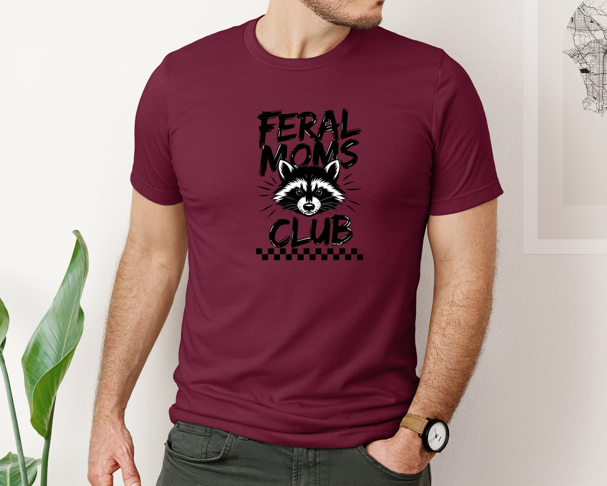 brand:Bella Canvas|color:Heather Maroon|Feral Moms Club Mom Life Raccoon Graphic T-Shirt