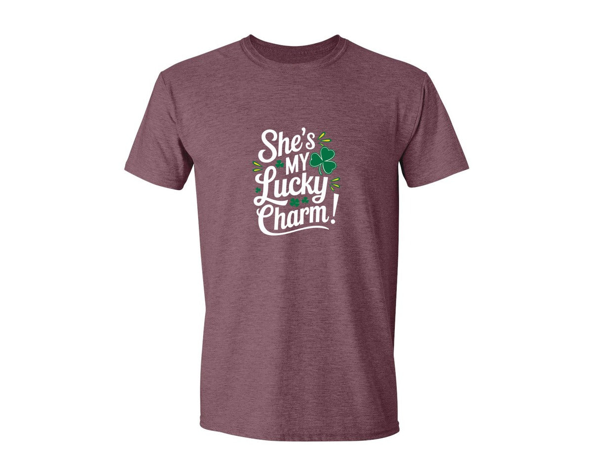 brand:Generic|color:Heather Maroon|Shes My Lucky Charm St Patricks Day 2 Graphic T-Shirt
