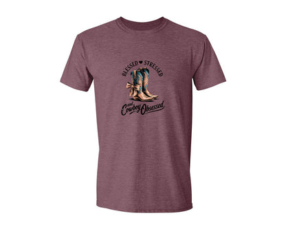 brand:Generic|color:Heather Maroon|Blessed Stressed Mom Western Mothers Day 3 Graphic T-Shirt