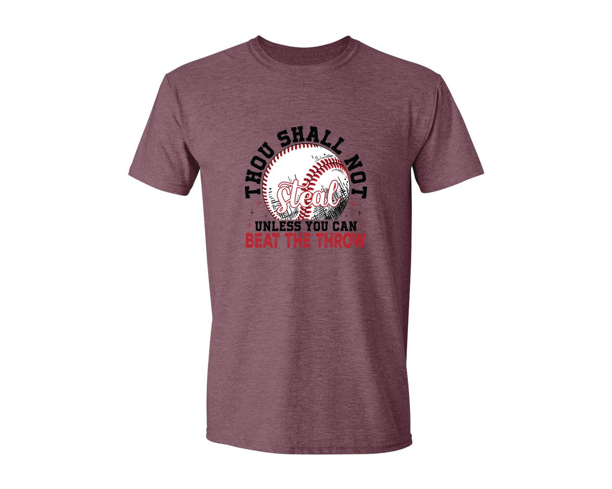 brand:Generic|color:Heather Maroon|Funny Baseball Thou Shall Not Steal Graphic T-Shirt