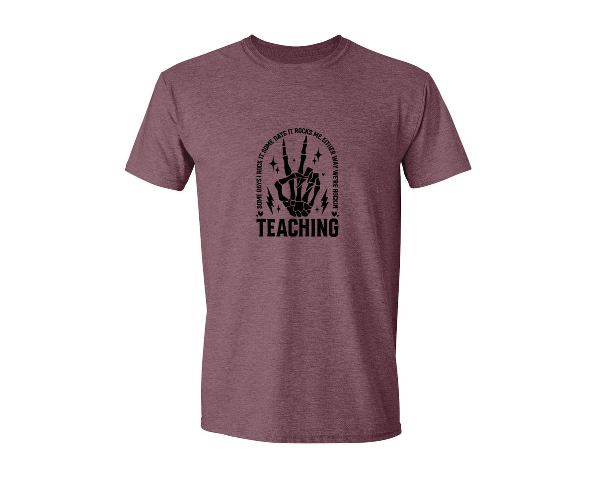 brand:Generic|color:Heather Maroon|Teaching Some Days I Rock It Graphic T-Shirt
